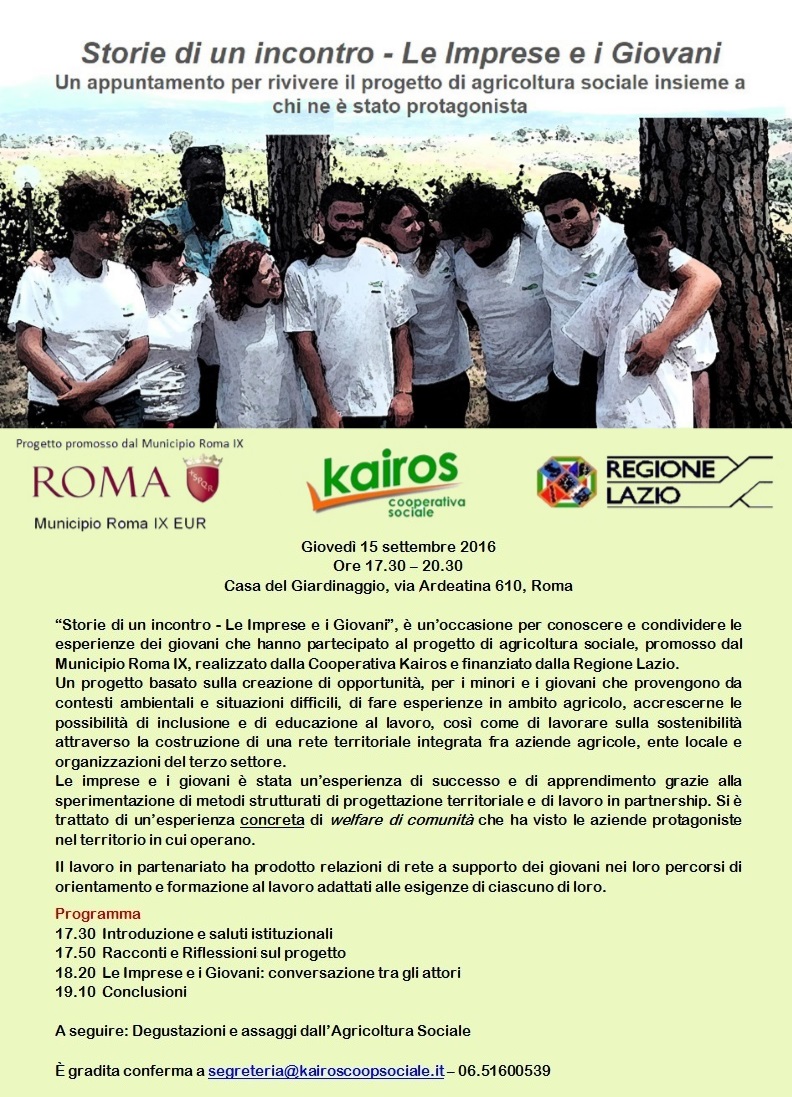 Invito e programma di Storie di un incontro - serata sul progetto di agricoltura sociale